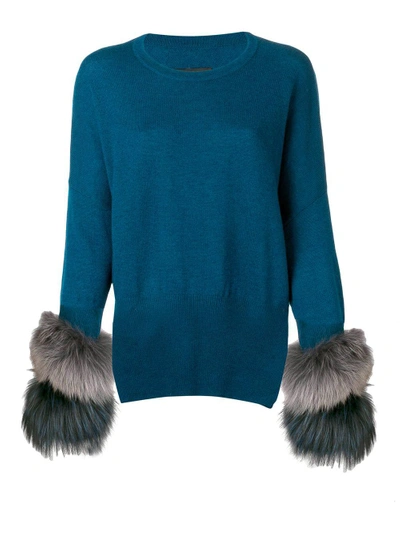 Shop Izaak Azanei Fur Cuff Sweater - Blue