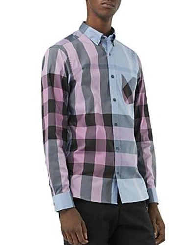 Burberry Button-down Collar Check Stretch Cotton Blend Shirt In Chalk Blue  Ip Chk | ModeSens