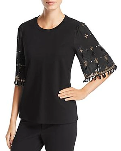 Shop Kobi Halperin Daria Embellished Bell Sleeve Blouse In Black