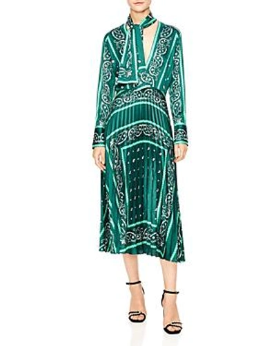 Shop Sandro Cactus Bandana Print Pleated Midi Dress In Green