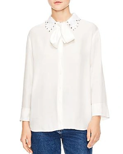 Shop Sandro Abutilon Embroidered-collar Shirt In White