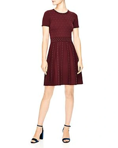 Shop Sandro Montaigne Studded Knit Dress In Burgundy