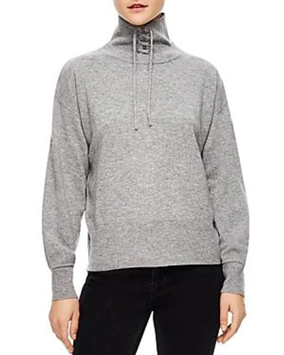 Shop Sandro Tom Lace-up Turtleneck Sweater In Gray