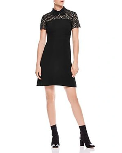Shop Sandro Iberia Embellished Lace Inset Dress In Deep Navy