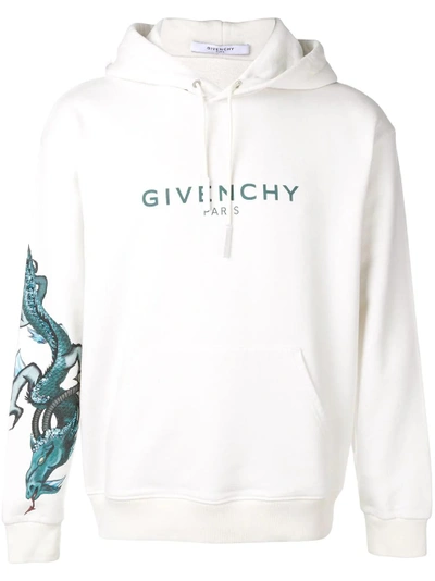 Shop Givenchy Dragon Motif Hoodie - White