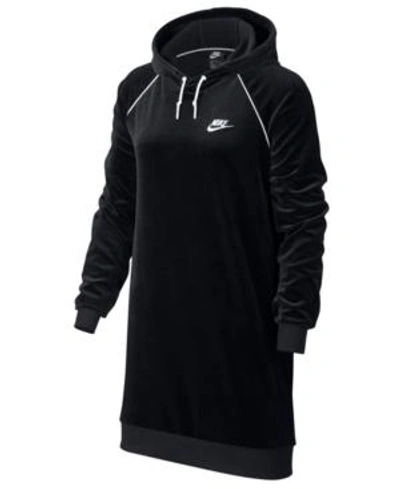 Shop Nike Sportswear Velour Hoodie Dress In Black/white