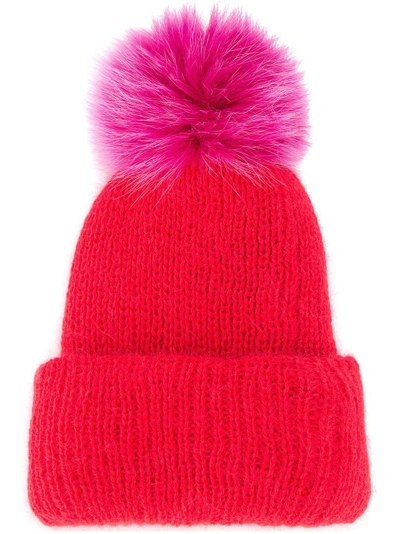Shop Eugenia Kim Faux Fur Pom Pom Hat In Red