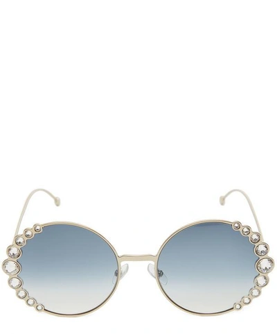 Shop Fendi Round Crystal Sunglasses In Gold