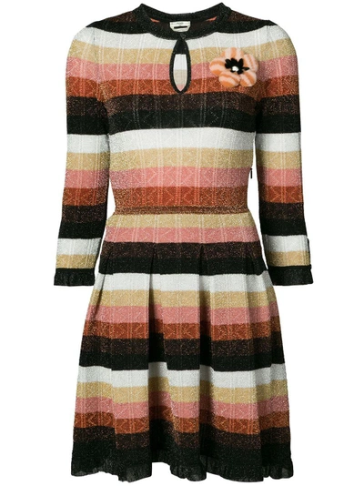 Shop Fendi Mink Fur Floral Patch Stripe Lurex Dress - Multicolour