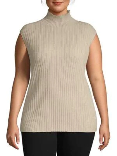 Shop Lafayette 148 Plus Cashmere Sleeveless Sweater In Khaki