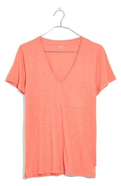 Shop Madewell Whisper Cotton V-neck Pocket Tee In Dried Coral