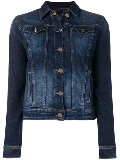 Shop Emporio Armani Cropped Stonewashed Denim Jacket In Blue