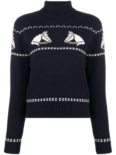 Shop Alexa Chung Horses Knitted Sweater In Blue