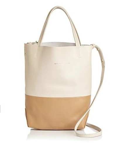 Shop Alice.d Small Color-block Leather Tote In Cream/camel/gold