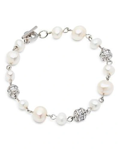 Shop Carolee Cultured Freshwater Pearl & Pave Ball Bracelet In Silver