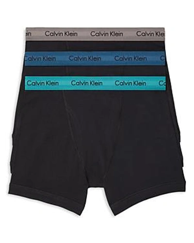Shop Calvin Klein Cotton Stretch Boxer Briefs, Pack Of 3 In Black/turquoise/blue/gray