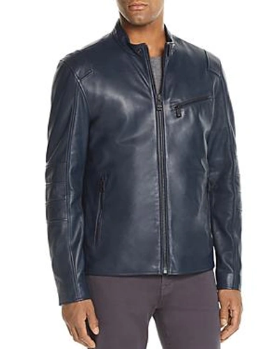 Shop Andrew Marc Weston Leather Moto Jacket In Navy