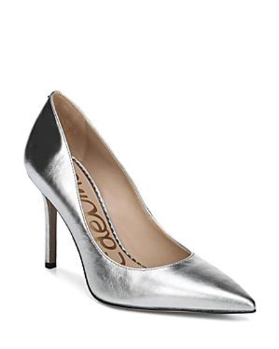 Shop Sam Edelman Women's Hazel Pointed Toe High-heel Pumps In Silver Metallic Leather