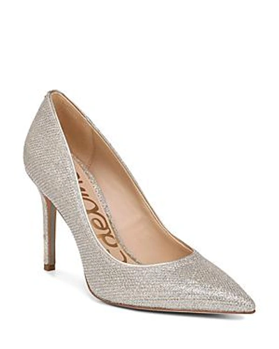 Shop Sam Edelman Women's Hazel Pointed Toe High-heel Pumps In Light Gold Glitter Leather