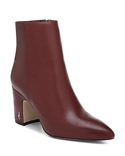 Shop Sam Edelman Women's Hilty Pointed Toe Block High-heel Ankle Booties In Dark Cherry Leather