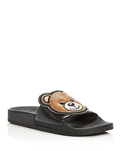 Shop Moschino Women's Teddy Bear Pool Slide Sandals In Black