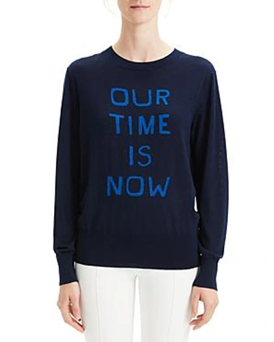 Shop Theory Silk & Cashmere Intarsia Sweater In Dark Navy/royal Blue