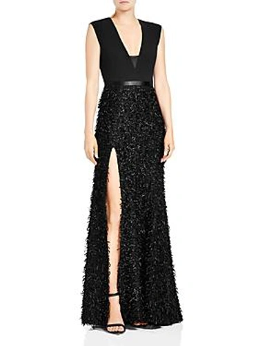 Shop Halston Heritage Faux-feather Embellished Gown In Black