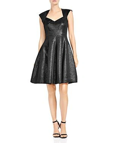 Shop Halston Heritage Metallic Jacquard Fit-and-flare Dress In Black