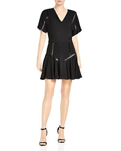 Shop Halston Heritage Short-sleeve Tape-detail Dress In Black