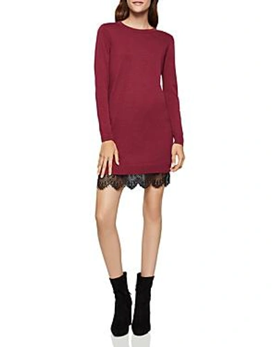Shop Bcbgeneration Lace-hem Sweater Dress In Rhododendron