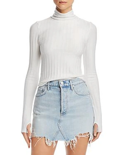 Shop Enza Costa Ribbed Turtleneck Top In Winter White