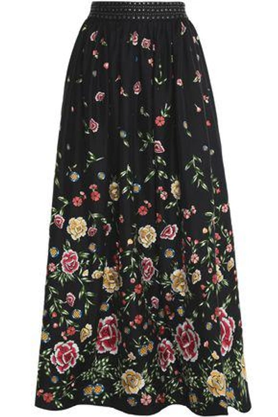 Shop Alice And Olivia Alice + Olivia Woman Studded Embroidered Poplin Maxi Skirt Black