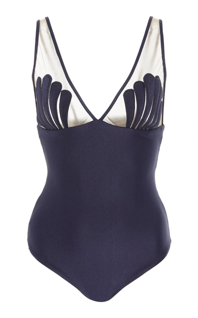 Shop Adriana Degreas Applique One Piece Swimsuit In Navy