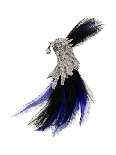 Shop Lanvin Jewelled Feather Brooch In Metallic