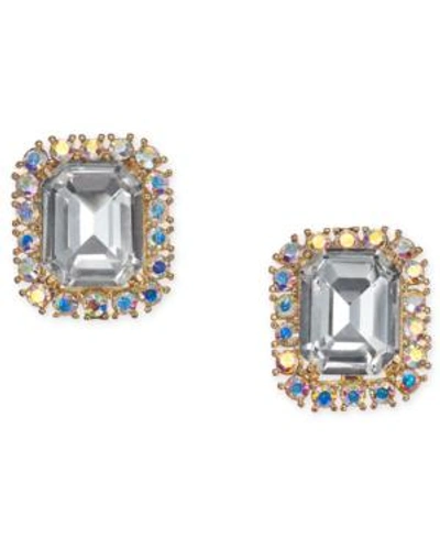 Shop Kate Spade Gold-tone Crystal & Stone Square Stud Earrings In Clear