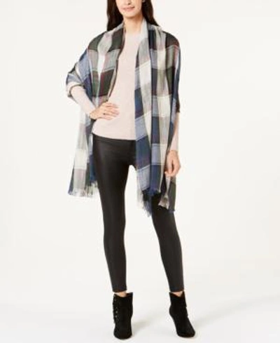 Shop Steve Madden Check Made Plaid Travel Scarf & Wrap In Navy