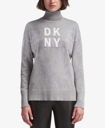 Shop Dkny Logo Turtleneck Sweater, Created For Macy's In Silver
