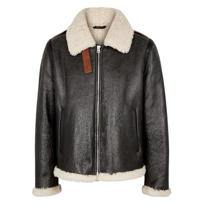 Shop Acne Studios Brown Shearling-trimmed Leather Jacket In Dark Brown