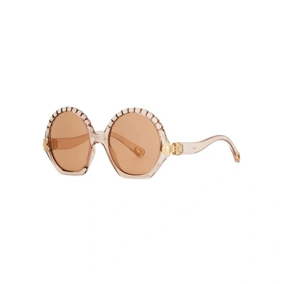 Shop Chloé Vera Light Brown Oversized Sunglasses In Grey And Other