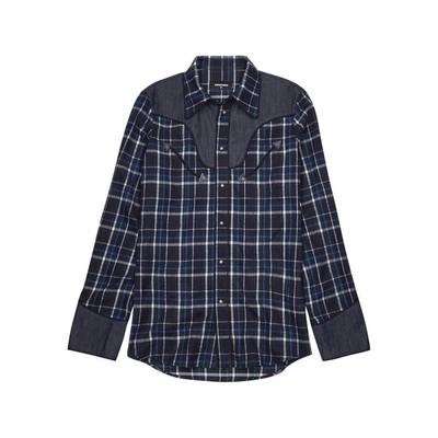 Shop Dsquared2 Western Plaid Flannel Shirt In Navy