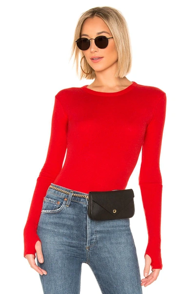 Shop Enza Costa Cashmere Cuffed Crew In Iconic Red