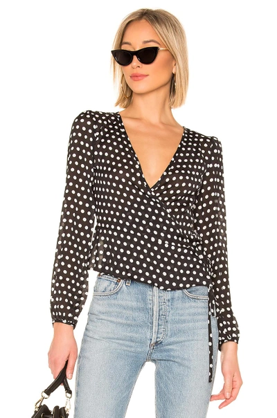 Shop About Us Tamia Wrap Tie Top In Black Polka Dot