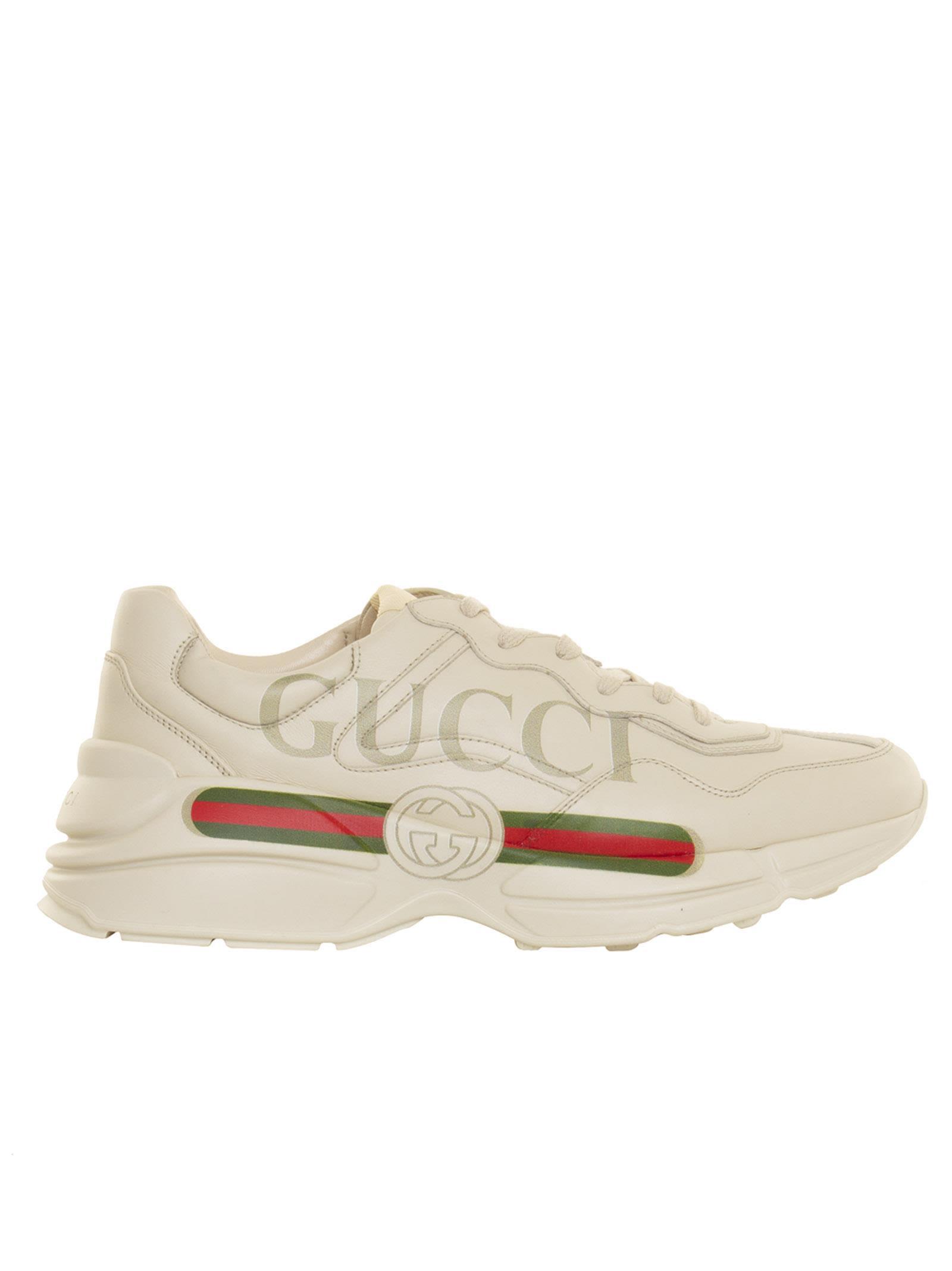 Gucci Rhyton Logo Leather Sneaker In Bianco | ModeSens