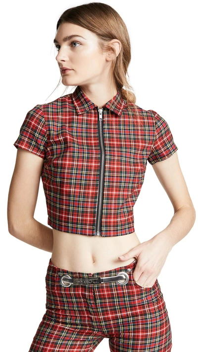 Shop Miaou Raquel Zip Top In Red Plaid