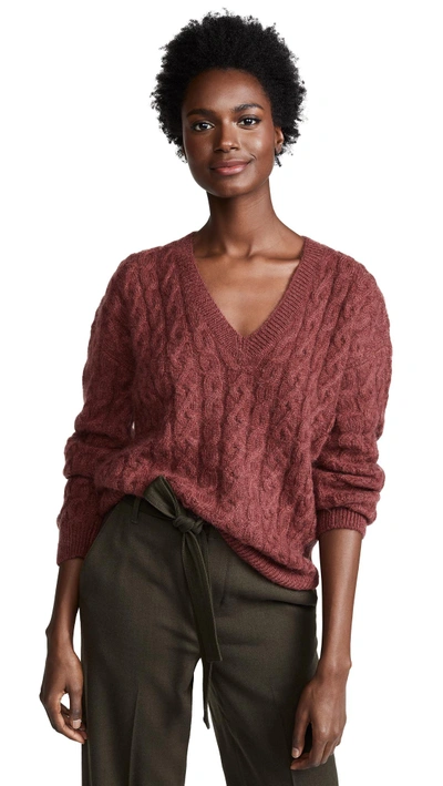 Shop Vince Cable Knit V Neck Sweater In Anise