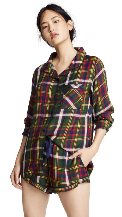 Shop Plush Ultra Soft Woven Pj Set In Green Plaid