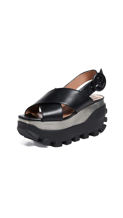Shop Marni Platform Wedge Sandals In Black