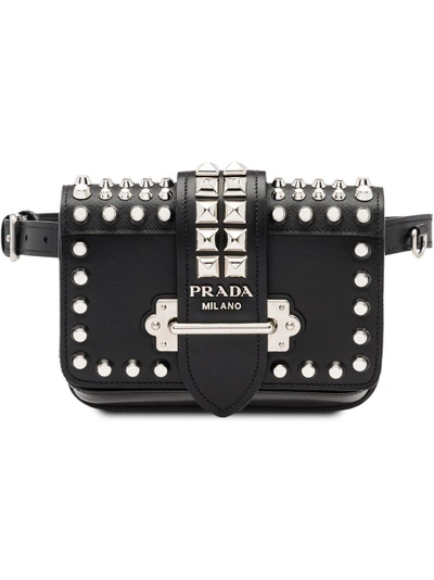 Shop Prada Cahier Studded Belt Bag In Black