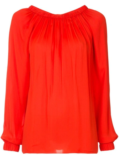Shop Tibi Ruched Blouse In Red
