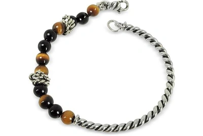 Shop Giacomo Burroni Designer Men's Bracelets Twisted Silver Bangle W/beads In Argent